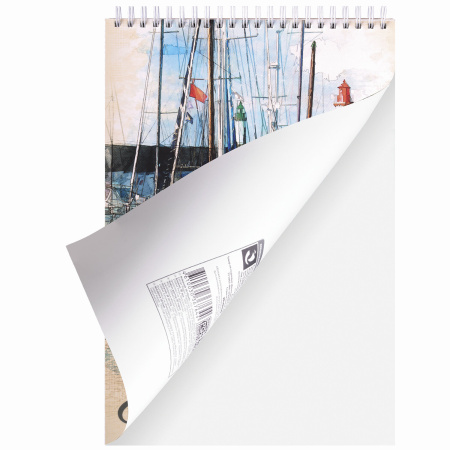 Скетчбук, рисовальная бумага 300 г/м2, 195х300 мм, 20 л., гребень, SoftTouch, брайль, "У причала", 97330 - Альбомы, скетчбуки и бумага для графики и эскизов