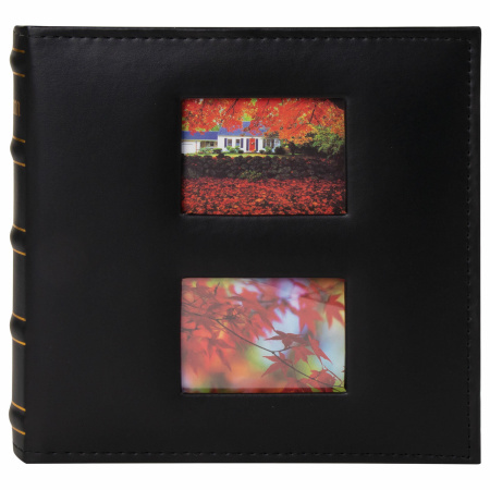Фотоальбом BRAUBERG "Autumn" на 200 фото 10х15 см, под кожу, бумажные страницы, бокс, черный, 391191 - Фотоальбомы