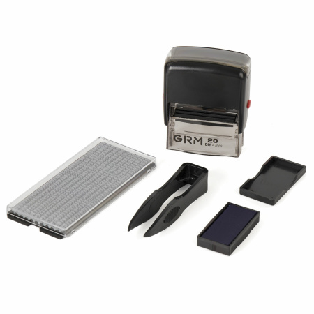 Штамп самонаборный 4-строчный, оттиск 38х14 мм, синий, без рамки, GRM 20, КАССА В КОМПЛЕКТЕ, 116000010 - Штампы прямоугольные самонаборные