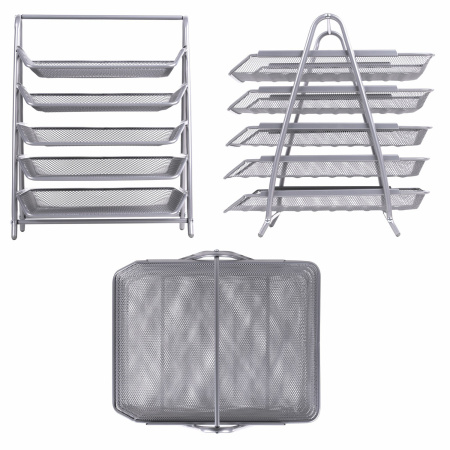 Лоток горизонтальный для бумаг BRAUBERG "Germanium", 5 секций, 370х355х295 мм, металл, серебро, 237972 - Лотки горизонтальные (поддоны)