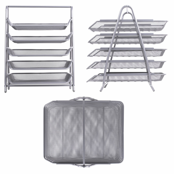 Лоток горизонтальный для бумаг BRAUBERG "Germanium", 5 секций, 370х355х295 мм, металл, серебро, 237972 - Лотки горизонтальные (поддоны)