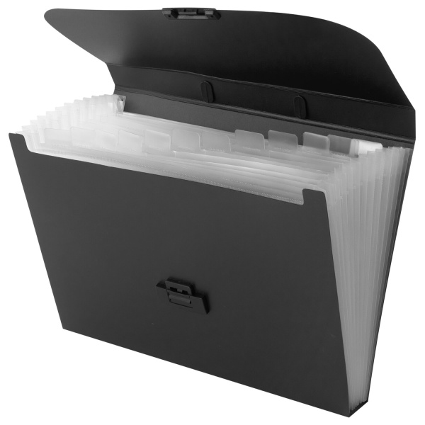 Портфель пластиковый STAFF А4 (330х235х36 мм), 13 отделений, индексные ярлыки, черный, 229245 - Портфели пластиковые