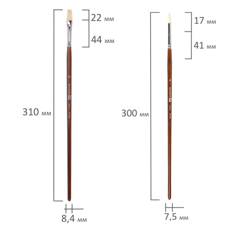 Кисти художественные BRAUBERG ART, набор 4 шт. (щетина круглая № 4, 6, плоская № 10, веерная № 4), 200945 - Кисти художественные в наборах