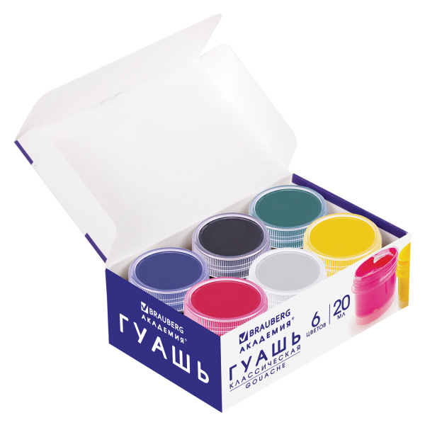 Гуашь BRAUBERG "АКАДЕМИЯ КЛАССИЧЕСКАЯ ЭКСТРА", 6 цветов по 20 мл, 192371 - Краски для детского творчества