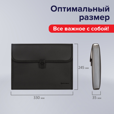 Папка для бумаг и документов с замком и 13 отделениями BRAUBERG "HIT", А4, пластик, черная, 229572 - Папки пластиковые с отделениями