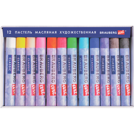 Пастель масляная художественная BRAUBERG ART CLASSIC, 12 цветов, круглое сечение, 181447 - Пастель художественная в наборах