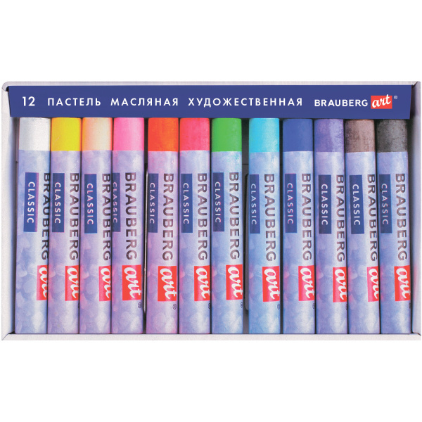 Пастель масляная художественная BRAUBERG ART CLASSIC, 12 цветов, круглое сечение, 181447 - Пастель художественная в наборах