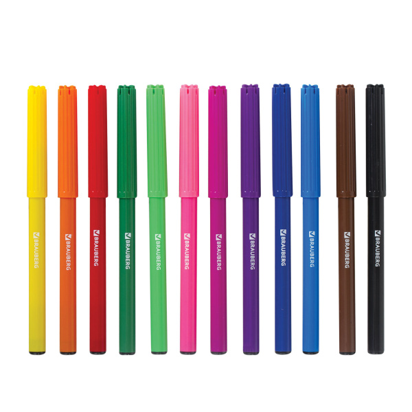 Фломастеры BRAUBERG "АКАДЕМИЯ", 12 цветов, вентилируемый колпачок, ПВХ упаковка, 151411 - Фломастеры классические