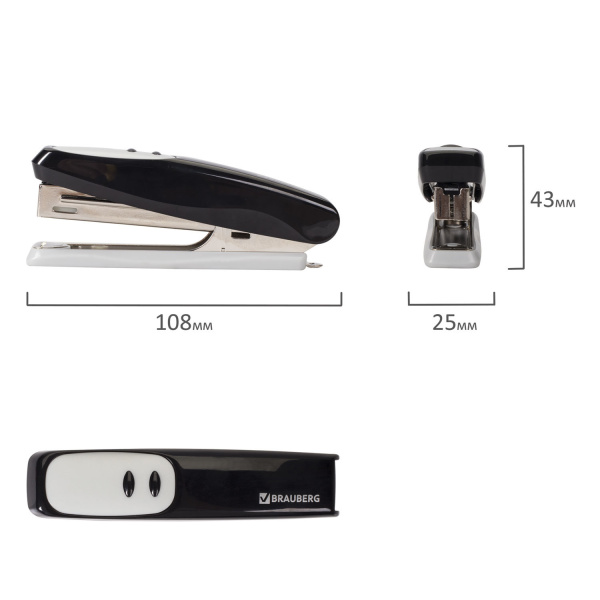 Степлер №10 BRAUBERG "Germanium", до 12 листов, с антистеплером, черный, ГАРАНТИЯ 5 ЛЕТ, 226572 - Степлеры настольные
