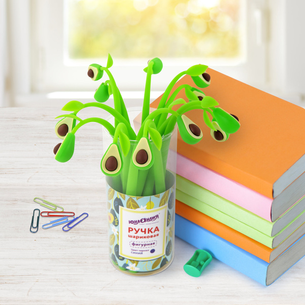 Ручка фигурная шариковая ЮНЛАНДИЯ "Авокадо", мягкий силиконовый корпус, СИНЯЯ, пишущий узел 0,7 мм, 143794 - Ручки фигурные