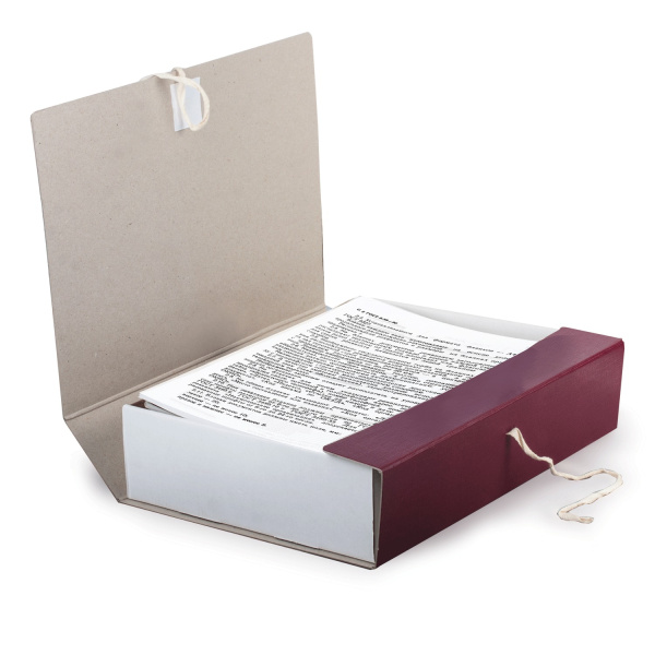 Короб архивный (240х330 мм), 80 мм, 2 завязки, бумвинил, до 700 листов, бордовый, STAFF, 126900 - Короба архивные