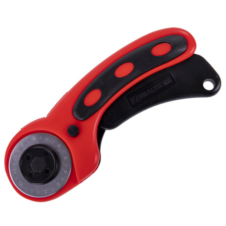 Нож раскройный роликовый 45 мм BRAUBERG PROFESSIONAL, круглое лезвие, резиновые вставки, 238087 - Ножи специальные