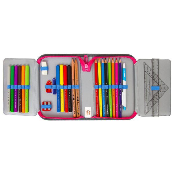 Пенал TIGER FAMILY с наполнением, 1 отделение, 2 откидные планки, 31 предмет, "Pink Lemonade", 20х14х4 см, 228950, TGRW-012C1 - Пеналы с наполнением