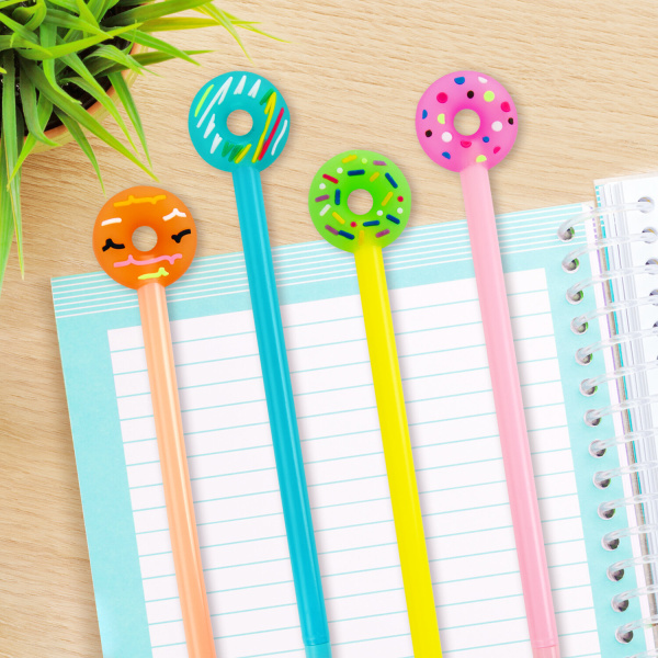 Ручка с топпером шариковая ЮНЛАНДИЯ "Пончик", корпус ассорти, СИНЯЯ, пишущий узел 0,7 мм, 143799 - Ручки фигурные