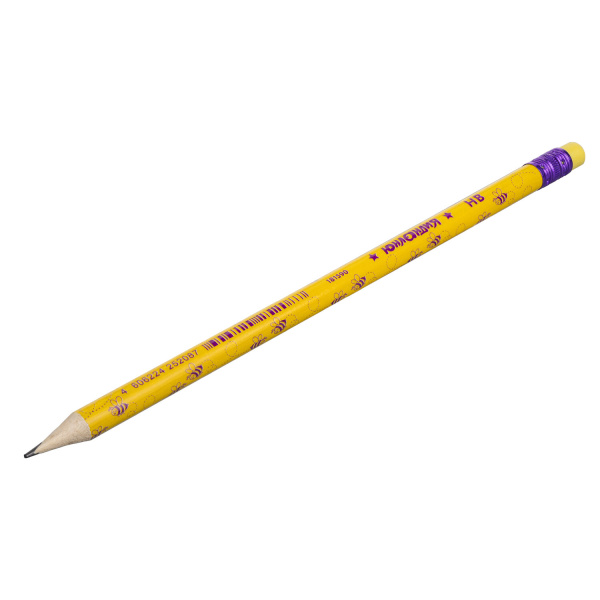 Карандаш чернографитный ЮНЛАНДИЯ, 1 шт., "Веселый Шмель", НВ, корпус с печатью, с резинкой, 181590 - Карандаши чернографитные