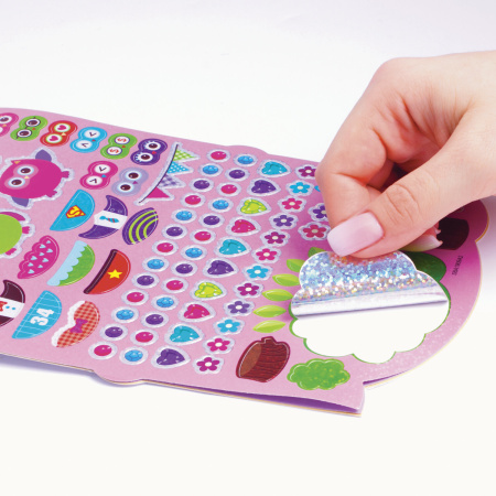 Альбом со сверкающими наклейками "Совята", 4 листа, более 250 шт., склейка, ЮНЛАНДИЯ, 662696 - Наклейки