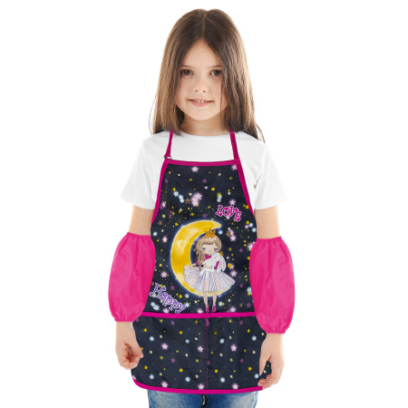 Фартук с нарукавниками для уроков труда BRAUBERG KIDS, 45x54 см, 2 кармана, "Moon girl", 271637 - Аксессуары для рисования