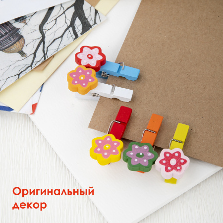 Прищепки декоративные "Цветочки", 5 штук, 3,5 см, ассорти, ОСТРОВ СОКРОВИЩ, 661302 - Прищепки для творчества