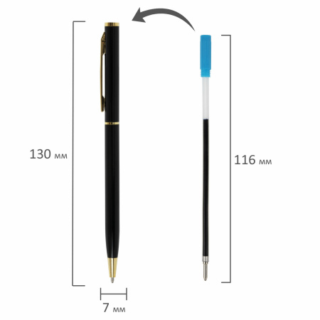 Ручка подарочная шариковая BRAUBERG "Slim Black", корпус черный, узел 1 мм, линия письма 0,7 мм, синяя, 141402 - Ручки бизнес-класса