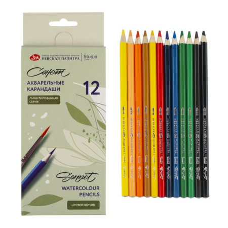 Набор акварельных карандашей "Сонет" "Цветочное вдохновение", 12 цветов, в картонной коробке - Карандаши цветные и акварельные профессиональные