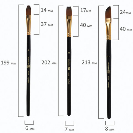 Кисти художественные набор 12 шт., синтетика, № 1-12, BRAUBERG ART DEBUT, 201049 - Кисти художественные в наборах