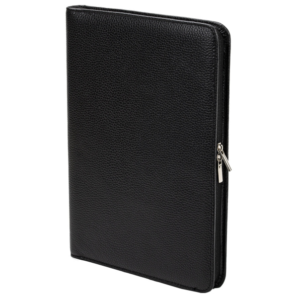 Папка из натуральной кожи на молнии, 340х250х30 мм, черная, 8-011 - Папки из кожи