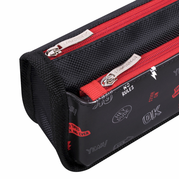 Пенал мягкий ЮНЛАНДИЯ, 2 отделения, полиэстер, "Cool vibes", черный, 21х9х6 см, 271573 - Пеналы мягкие