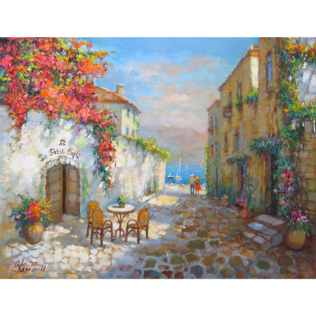 Картина стразами (алмазная мозаика) 40х50 см, ОСТРОВ СОКРОВИЩ "Маленькое кафе", без подрамника, 662585 - Алмазная вышивка