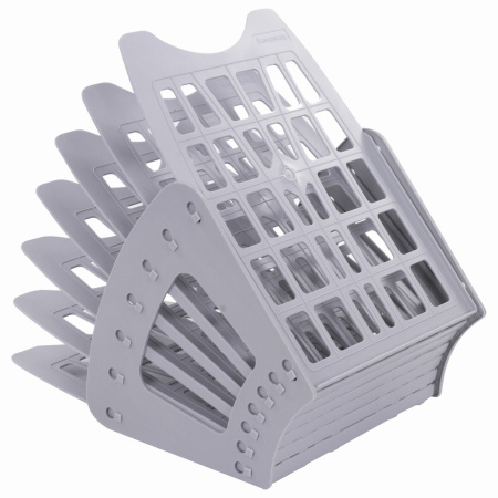 Лоток для бумаг веерный BRAUBERG-SMART, 7-ми секционный, сетчатый, серый, 231144 - Лотки и подставки секционные