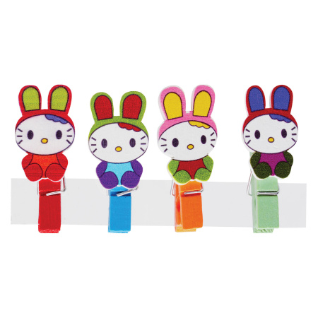 Прищепки декоративные "Зайчики", 4 штуки, 3,5 см, ассорти, ОСТРОВ СОКРОВИЩ, 661301 - Прищепки для творчества