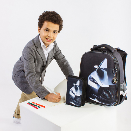 Пенал BRAUBERG с наполнением, 1 отделение, 1 откидная планка, 24 предмета, 21х14 см, "Fast car", 270724 - Пеналы с наполнением