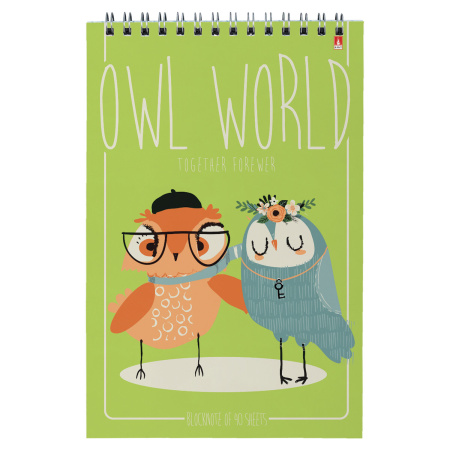 Блокнот А5, 40 л., гребень, ламинированный картон, клетка, Альт, "Совы", (3 вида), 3-40-024 - Блокноты