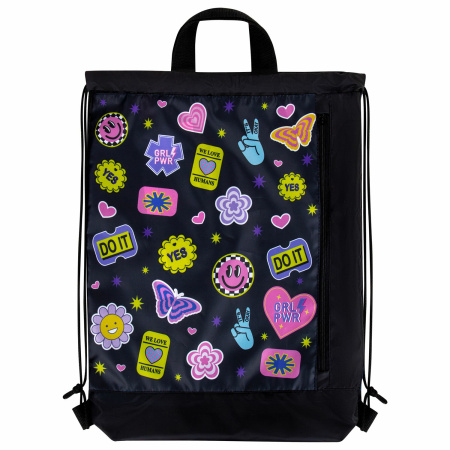 Мешок для обуви ЮНЛАНДИЯ с ручками, боковой карман на молнии, 46х36 см, "Patches", 272406 - Мешки для обуви