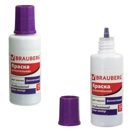 Краска штемпельная BRAUBERG PROFESSIONAL, clear stamp, фиолетовая, 30 мл, на водной основе, 227982 - Штемпельная краска