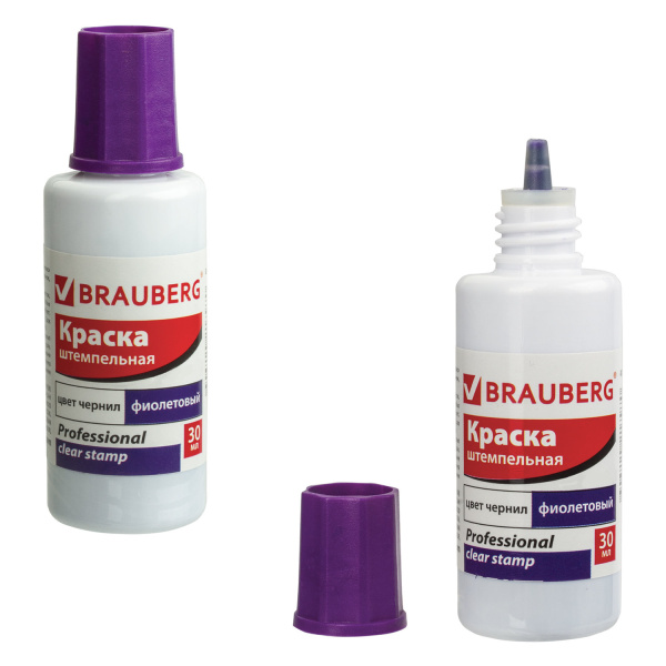 Краска штемпельная BRAUBERG PROFESSIONAL, clear stamp, фиолетовая, 30 мл, на водной основе, 227982 - Штемпельная краска