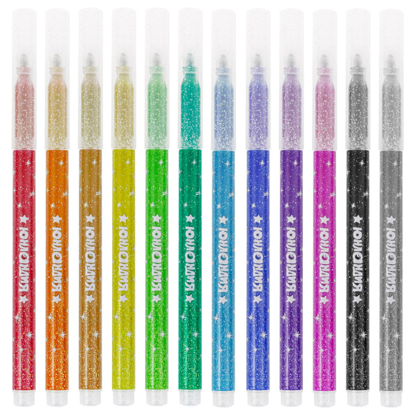 Фломастеры с блестками ЮНЛАНДИЯ 12 цветов, "ЮНЫЙ ВОЛШЕБНИК", ударопрочный наконечник, вентилируемый колпачок, картон, 151650 - Фломастеры классические