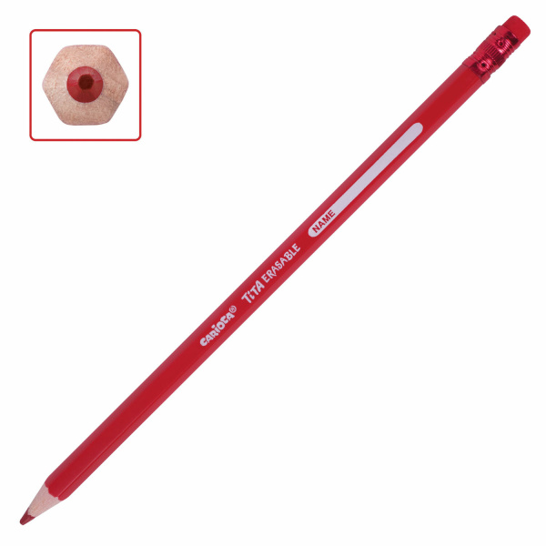 Карандаши цветные стираемые с резинкой CARIOCA "Erasable", 12 цветов, пластик, шестигранные, заточенные, 42897 - Карандаши цветные