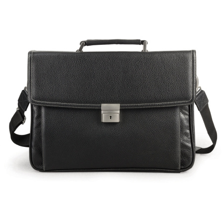 Портфель из натуральной кожи, 38х27х12 см, 2 отделения, замок с ключом, черный, 2-237 - Портфели из кожи