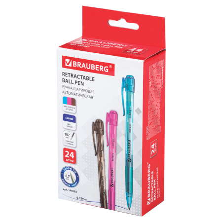 Ручка шариковая автоматическая с грипом BRAUBERG "Patrol", СИНЯЯ, корпус ассорти, узел 0,7 мм, линия письма 0,35 мм, 140582 - Ручки шариковые автоматические