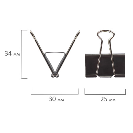 Зажимы для бумаг ОФИСМАГ, КОМПЛЕКТ 12 шт., 25 мм, на 100 листов, черные, картонная коробка, 225155 - Зажимы для бумаг