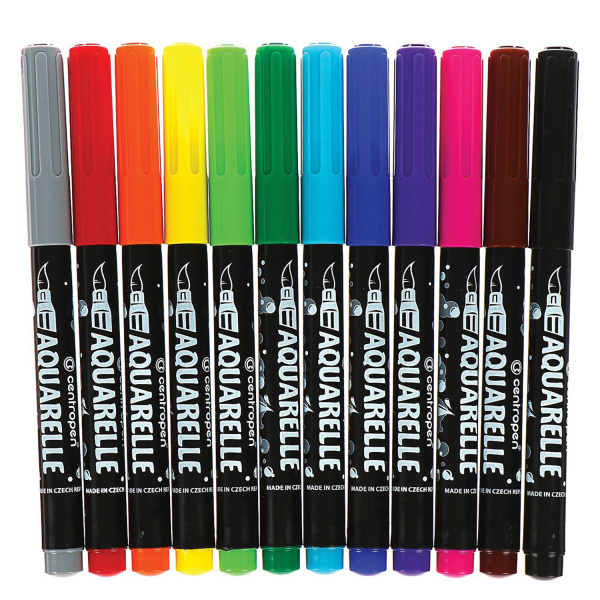 Маркеры-кисти акварельные 12 ЦВЕТОВ CENTROPEN "Aquarelle", линия письма 1-9 мм, 8683/12ET, 6 8683 1201 - Скетчмаркеры в наборах