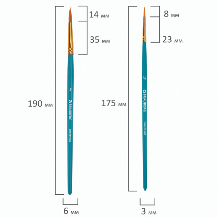 Кисти синтетика BRAUBERG, НАБОР 10 шт., синие (Круглые; Овальные; Плоские; Лайнеры), 201030 - Кисти для рисования