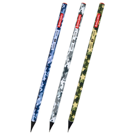 Карандаш чернографитный BRAUBERG "ARMY", 1 шт., HB, корпус ассорти, 181770 - Карандаши чернографитные