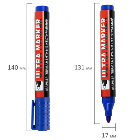 Маркер перманентный ULTRA MARKER, СИНИЙ, 3,5 мм, с клипом, BRAUBERG, 152206 - Маркеры перманентные