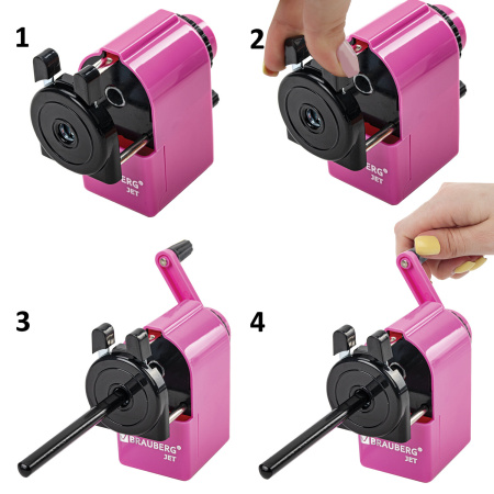 Точилка механическая BRAUBERG "JET", металлический механизм, корпус розовый, 229568 - Точилки механические