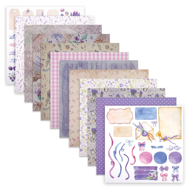 Бумага для скрапбукинга 30х30 см "Прованс", двусторонняя, 12 листов, 12 дизайнов, 180 г/м2, ОСТРОВ СОКРОВИЩ, 662765 - Наборы бумаги