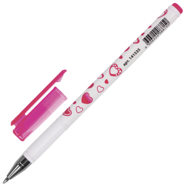 Ручка шариковая BRAUBERG "Сердечки", СИНЯЯ, корпус с печатью, узел 0,7 мм, линия письма 0,35 мм, 141535 - Ручки шариковые неавтоматические