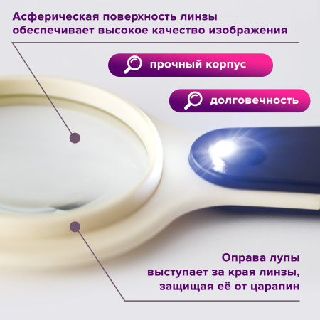 Лупа просмотровая STAFF "Manager", С ПОДСВЕТКОЙ, диаметр 50 мм, увеличение 5, корпус сине-бежевый, 454125 - Лупы