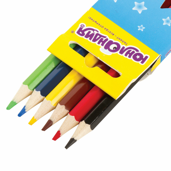 Карандаши цветные мягкие ЮНЛАНДИЯ "ЗАБАВНЫЕ КАРТИНКИ", 6 цветов, классические, заточенные, 181642 - Карандаши цветные