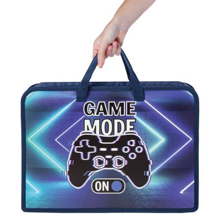 Папка на молнии с ручками ЮНЛАНДИЯ А4, 1 отделение, пластик, ширина 75 мм, "Game mode", 270957 - Папки-сумки с ручками